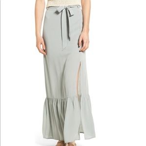 SUN & SHADOW RUFFLE HEM WOVEN MAXI SKIRT